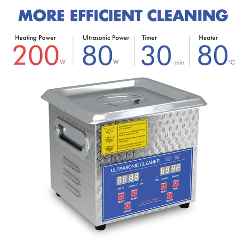 Miniatura 2 de Limpiador ultrasónico de piezas de 200 W calentado 2L (capacidad líquida de 1.5L) para carburadores pequeños, inyectores, pistolas, balas de latón
