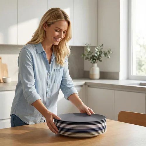Miniatura 6 de AOYITE Platos de cena de plástico reutilizables, juego de 12 platos para ensalada irrompibles, sin BPA, aptos para microondas y lavavajillas, platos