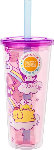 Miniatura 6 de Silver Buffalo Sanrio Hello Kitty and Friends - Vaso de plástico Boba con tapa y popote con Hello Kitty, Cinnamorroll, Kuromi, My Melody, Badtz