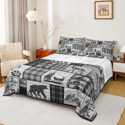 Miniatura 38 de Rustic Lodge - Juego de sábanas tamaño individual con diseño de oso y alce, diseño de retazos, color rojo y negro, a cuadros, ropa de cama de Multi