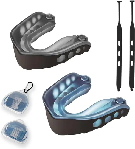 Paquete de 2 protectores bucales de fútbol juvenil con correa y funda, protectores bucales deportivos para adultos, para fútbol, boxeo, baloncesto,