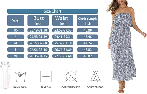 Miniatura 6 de ZMPSIISA - Vestido largo de verano con hombros descubiertos para mujer vestido largo sin tirantes con volantes color azul y blanco estilo bohemio
