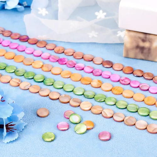Miniatura 3 de Beadthoven - 10 hebras planas redondas de agua dulce con cuentas de concha de agua dulce de 10 a 0.453 in, lisas, coloridas, concha de perlas