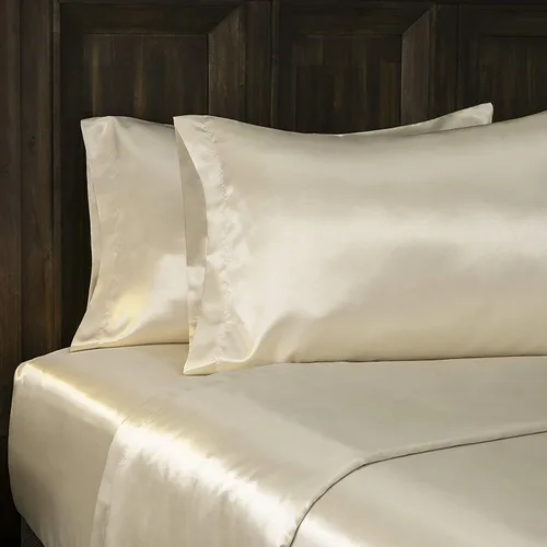 Miniatura 15 de 4 piezas de sábanas de satén 100% seda pura, lujosa colección de ropa de cama ultrasuave y suave, 19 pulgadas de profundidad, 1 sábana bajera, 1