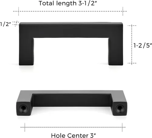 Miniatura 3 de Tiradores negros para gabinetes de cocina, tiradores negros para cajones de acero inoxidable cuadrados