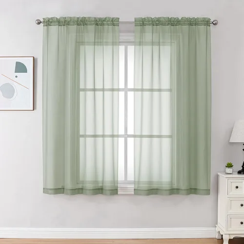 OVZME Cortinas traslúcidas color verde claro de 63 pulgadas de largo, juego de 2 paneles para dormitorio y sala de estar, elegantes cortinas Verde