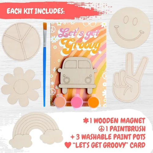 Miniatura 2 de BOIKOKY Paquete de 12 recuerdos de fiesta preempaquetados, recortes retro de madera con imanes y kits de pintura para niños, decoraciones