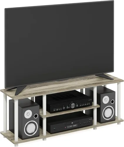 Miniatura 6 de Furinno Turn-N-Tube - Soporte para televisor de 3 niveles, 3D, sin herramientas, para televisores de hasta 50 pulgadas, con tubos redondos