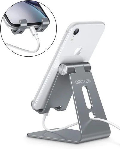 Miniatura 7 de OMOTON Soporte ajustable para teléfono celular, soporte para teléfono de escritorio de aluminio C2, compatible con iPhone 15, 14, 13, XS, XR, 8 Gris