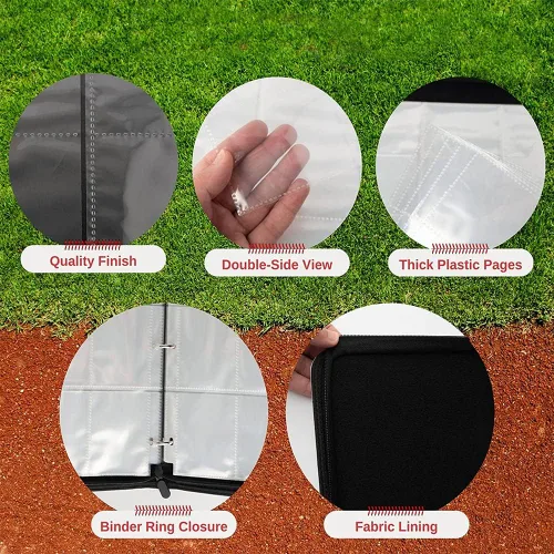 Miniatura 6 de Carpeta de tarjetas de fútbol para tarjetas intercambiables, se adapta a 400 tarjetas con 50 mangas, páginas de 4 bolsillos, 3 anillos en D