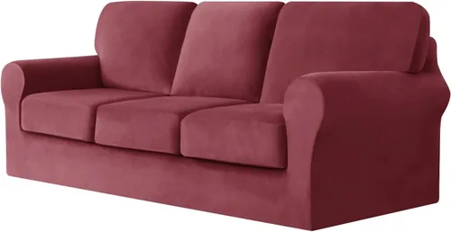 Miniatura 19 de UNBBRRL Fundas de sofá de 3 piezas para sofá, funda de terciopelo elástico para sillón con 1 funda de cojín de asiento y 1 funda de respaldo