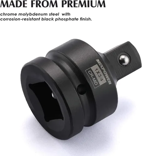 Miniatura 5 de MIXPOWER Adaptador y reductor de enchufe de impacto de 1 pulgada (F) a 3/4 pulgadas (M), acero al cromo molibdeno, retén de bola, extremo cuadrado