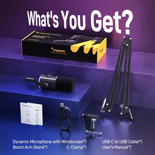 Miniatura 9 de MAONO Kit de micrófono XLR/USB para juegos: micrófono dinámico para PC para transmisión y podcast, soporte de software, botón de silencio, control