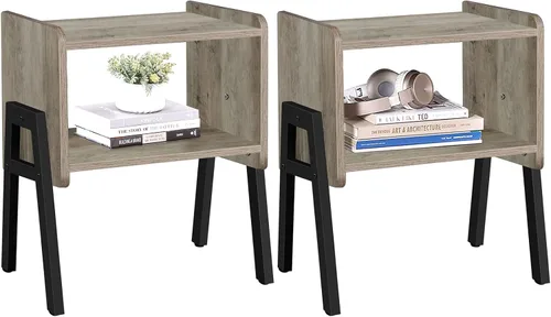 Miniatura 8 de TUTOTAK Nightstnd, juego de 2, mesas auxiliares apilables, mesa auxiliar, mesitas de noche con estante de almacenamiento abierto, dormitorio, sala