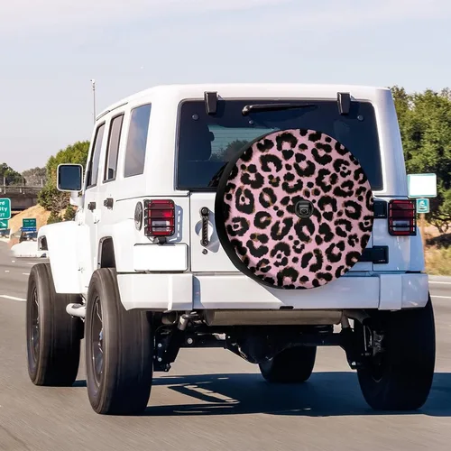 Miniatura 2 de Funda para neumático de repuesto rosa leopardo con orificio de cámara de respaldo para remolque, RV, SUV y muchos vehículos, 17 pulgadas