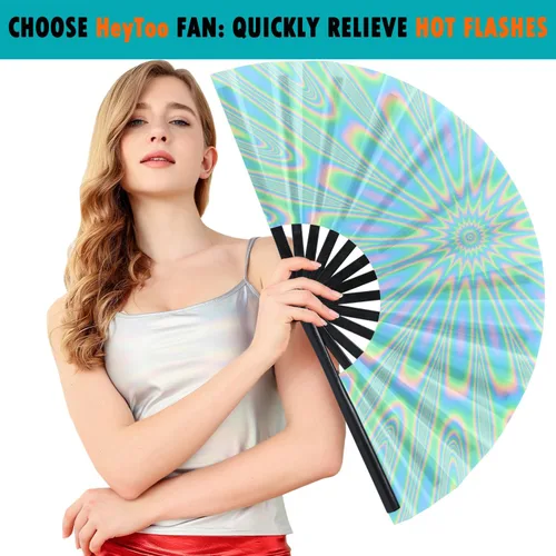 Miniatura 46 de HeyToo Ventilador de mano grande para mujeres/hombres, con brillo UV, para Drag Queen, cosplay, EDM, club, fiesta, música, festival, baile, Cuadrado