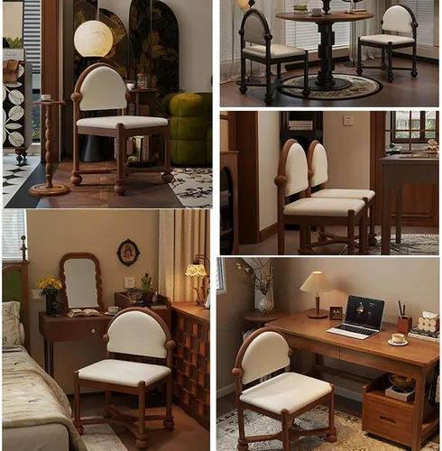 Miniatura 8 de JKGHK Sillas de comedor de madera, sillas de cocina para el hogar, silla auxiliar de cocina tapizada de tela, respaldo curvado retro, silla de sala