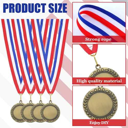 Miniatura 3 de Kigeli 100 medallas de premio en blanco con cintas para el cuello, Medalla de participación ganadora Premios Haz tu propio kit 1er lugar
