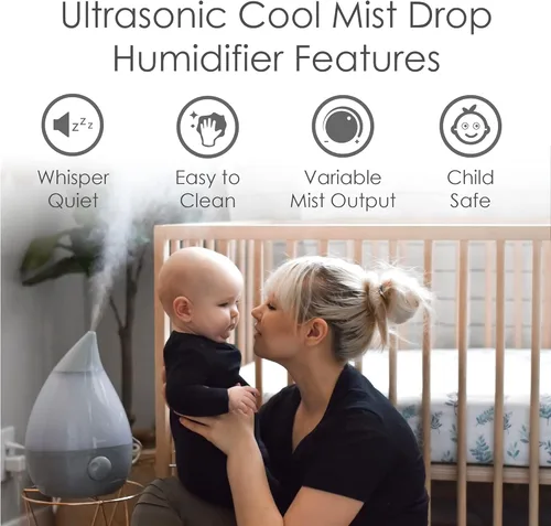 Miniatura 2 de Crane Humidificador ultrasónico de niebla fría en forma de lágrima, tanque grande de 1 galón, apagado automático, humidificadores de bebé para Gris