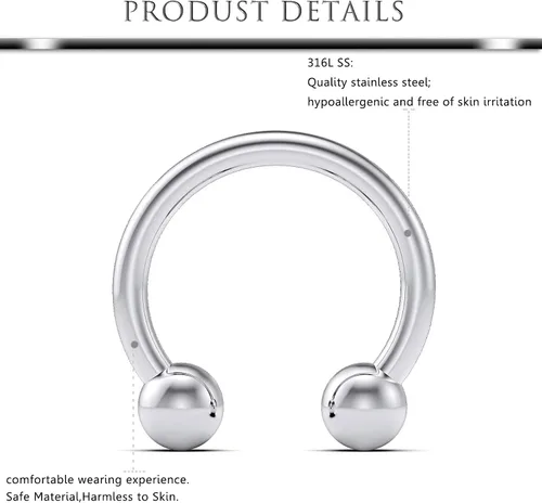 Miniatura 2 de Hoeudjo 12 piezas de 14G y 16G para tabique, acrílico transparente y acero quirúrgico, anillos de nariz para tabique de herradura, cartílago
