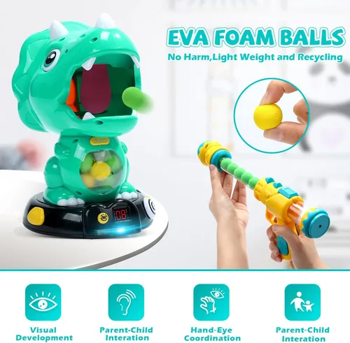 Miniatura 2 de EagleStone Juguetes de disparo de dinosaurios movibles de acción triceratops, juegos de disparos para niños con registro de puntuación LCD y LED