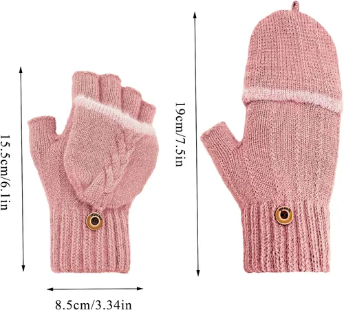 Miniatura 30 de Beurlike Guantes de invierno para mujer, de lana cálida, a prueba de viento, convertibles, sin dedos