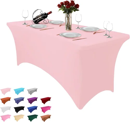 Miniatura 13 de Paquete de 2 manteles rectangulares de 4 pies para manteles rectangulares color gris azulado, elásticos, manteles de elastano para eventos