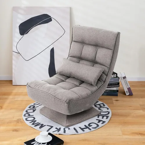 Miniatura 2 de Giantex Silla giratoria ajustable para el suelo, silla de videojuegos de 5 posiciones con base giratoria, marco de acero, almohada lumbar de masaje