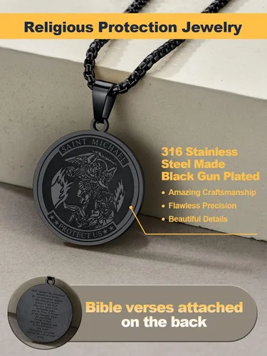 Miniatura 218 de U7 Saint Benedict/Michael Medal Necklace, 316L Stainless Steel Virgin Mary Necklace for Men Women, Bible Verse Protection Necklace Catholic