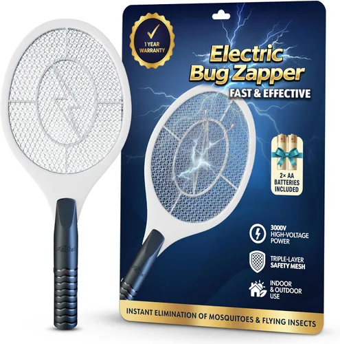 Miniatura 9 de Matamoscas Eléctrico de 45,7 cm Raqueta Mata Moscas y Mosquitos - Matamoscas para Interiores y Exteriores para Moscas, Operado por Batería, Raqueta