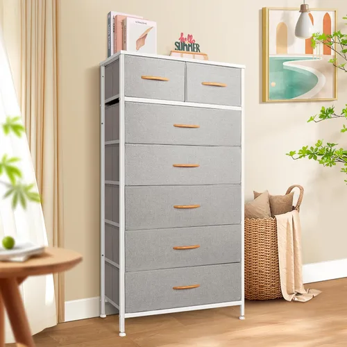 Miniatura 2 de Mifuro - Cómoda alta para dormitorio, torre organizadora de almacenamiento vertical con 7 cajones, cómoda con contenedores de tela, marco de acero