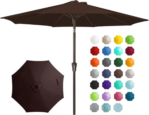 Miniatura 22 de JEAREY Sombrilla de mesa de patio al aire libre de 9 pies con botón de inclinación y manivela, sombrilla de mercado, 8 varillas resistentes, Verde
