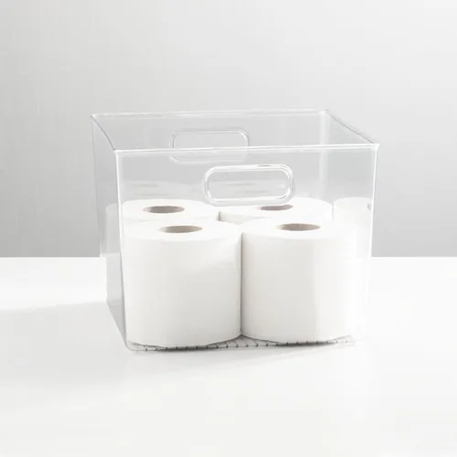 Miniatura 2 de mDesign Cesta organizadora de almacenamiento moderna de plástico con asas para la organización del baño, estantes, cubos, gabinetes, tocador