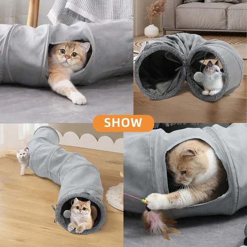 Miniatura 8 de Túnel para gatos, juguete para gatos de interior, juguete para gatos con pista de rodillos, tubo de juego plegable en forma de S, casa laberinto