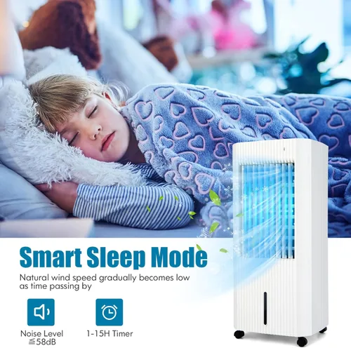Miniatura 8 de PETSITE Enfriador de aire evaporativo, ventilador de enfriamiento 3 en 1 y humidificador con control remoto, 2 paquetes de hielo, temporizador de 15