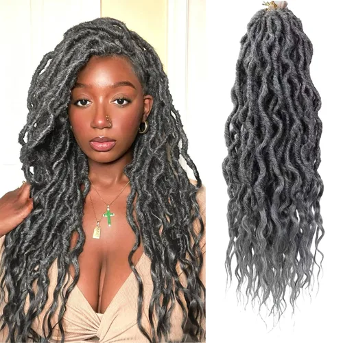 Miniatura 15 de Rastas sintéticas de ganchillo trenzadas, trenzas bohemias de 24 pulgadas, rastas sintéticas ombré, cabello trenzado afro rastas 1B
