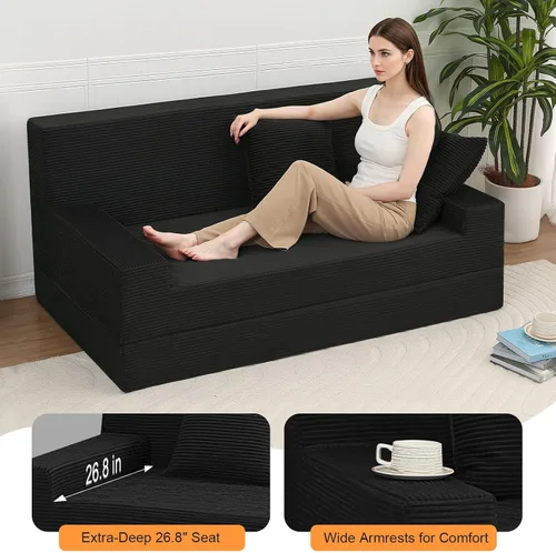 Miniatura 5 de MeMoreCool Sofá cama plegable sin huesos, sofá biplaza convertible de 59 pulgadas, sofá cama plegable de pana 2 en 1 para sala de estar pequeña