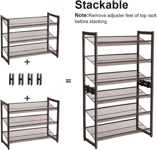 Miniatura 7 de SONGMICS ULMR03A organizador de zapatos con 3 estantes de metal apilables en dos posiciones (plano e inclinado) para armario, habitación o entrada