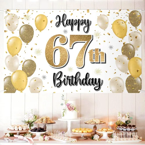 Miniatura 84 de Decoraciones de Feliz Cumpleaños 100, Globo Dorado Grande 100 Pancarta de Cumpleaños Telón de Fondo Letrero - Salud por 100 Años Suministros
