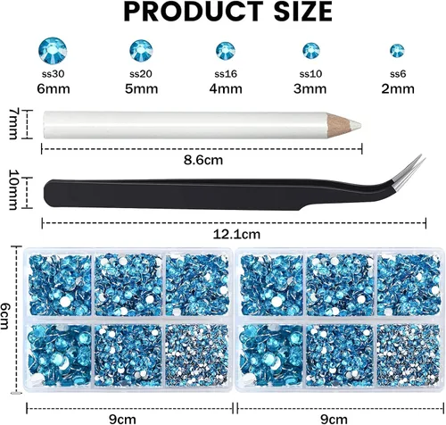 Miniatura 4 de Briskbloom 10000 piezas de diamantes de imitación con parte posterior plana para manualidades, zapatos, ropa, kit de circonita azul/circonita azul