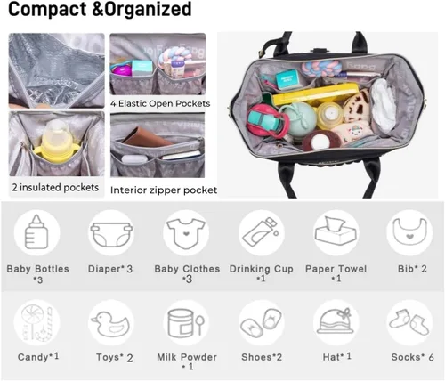 Miniatura 2 de Bolso Pequeño de Pañales, Bolso Mediano de Pañales Convertible para Mujer, Bolso de Pañales de Mano y Bandolera Negro
