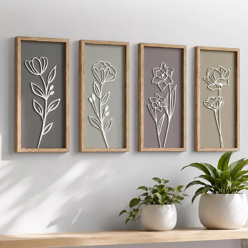 Miniatura 10 de Tide and Tales Arte de pared floral botánico 3D (juego de 2 marcos) listo para colgar, decoración bohemia ligera para paredes, decoraciones Naturales