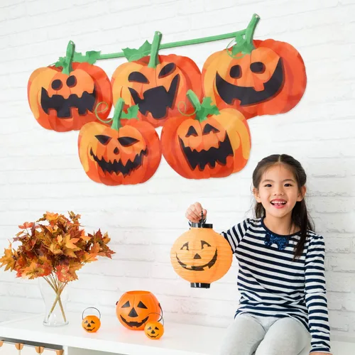 Miniatura 4 de Bandera colgante de calabaza de Halloween de 59 pulgadas, divertida bandera de calabaza de Halloween, pancarta colgante para otoño al aire libre