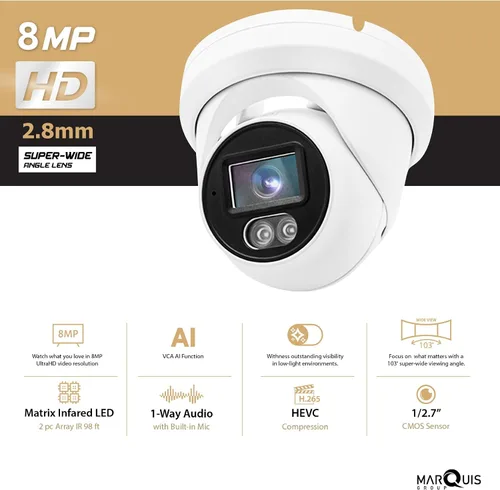 Miniatura 4 de Marquis Cámara domo de torreta IP PoE de 8MP con micrófono/audio, cámara de seguridad IP para exteriores, visión nocturna IR de 98 pies, impermeable