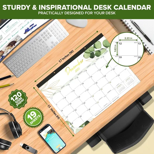 Miniatura 4 de Decorably Calendario de escritorio estético de 18 meses de vegetación dorada 2025-2026 de julio de 2025 a diciembre de 2026, calendario
