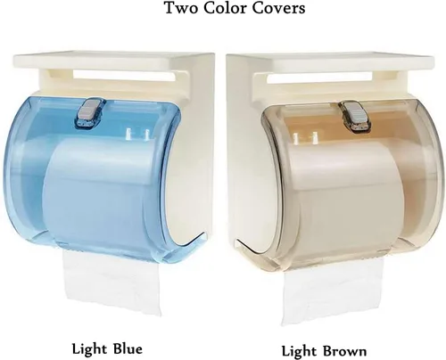 Miniatura 8 de Soporte de papel higiénico para montaje en pared, dispensador de papel higiénico de plástico impermeable a prueba de gatos con estante, autoadhesivo