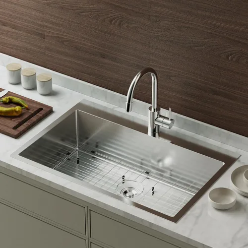 Miniatura 10 de Bonnlo Fregadero de cocina de 25 pulgadas de montaje superior, fregadero de cocina de estilo granja con protector de fregadero de calibre 18