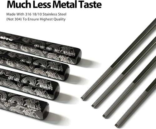 Miniatura 3 de Hagary Palillos de Dragón de Metal Reutilizables Diseñados en Corea Estilo Japonés de Acero Inoxidable 316 18/10 Antideslizantes 2 Pares Aptos