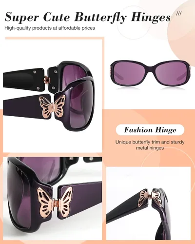 Miniatura 4 de LVIOE - Lentes de sol polarizadas para mujer, decoración de mariposa a la moda, para conducir y pescar, protección UV LS022