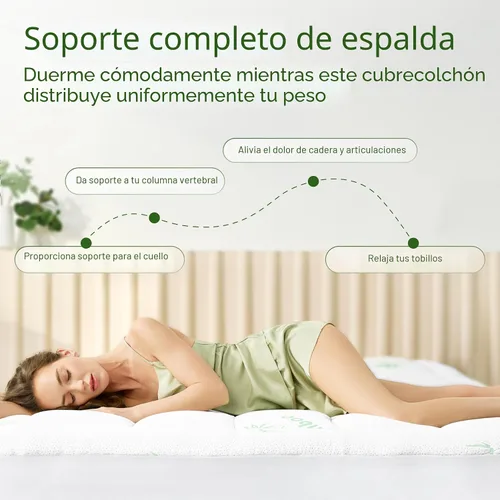 Miniatura 4 de Cubrecolchón ultrasuave tamaño Queen, cubrecolchón de viscosa de bambú para aliviar el dolor de espalda, enfriamiento natural para quienes sufren